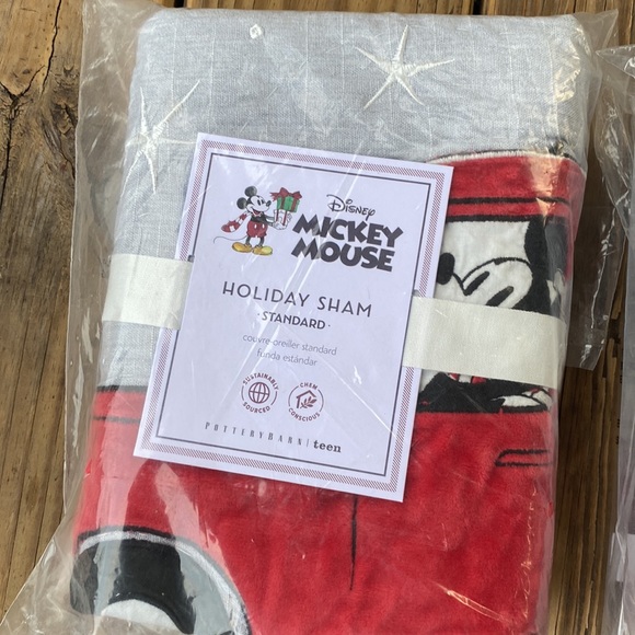 Pottery Barn Embroidered and Fuzzy Mickey Mouse Holiday Pillow Sham - Set of 2 - Picture 11 of 16